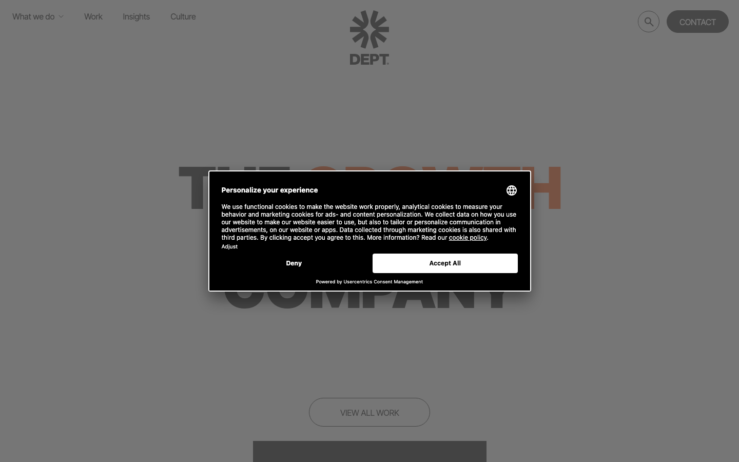 Screenshot of the DEPT homepage