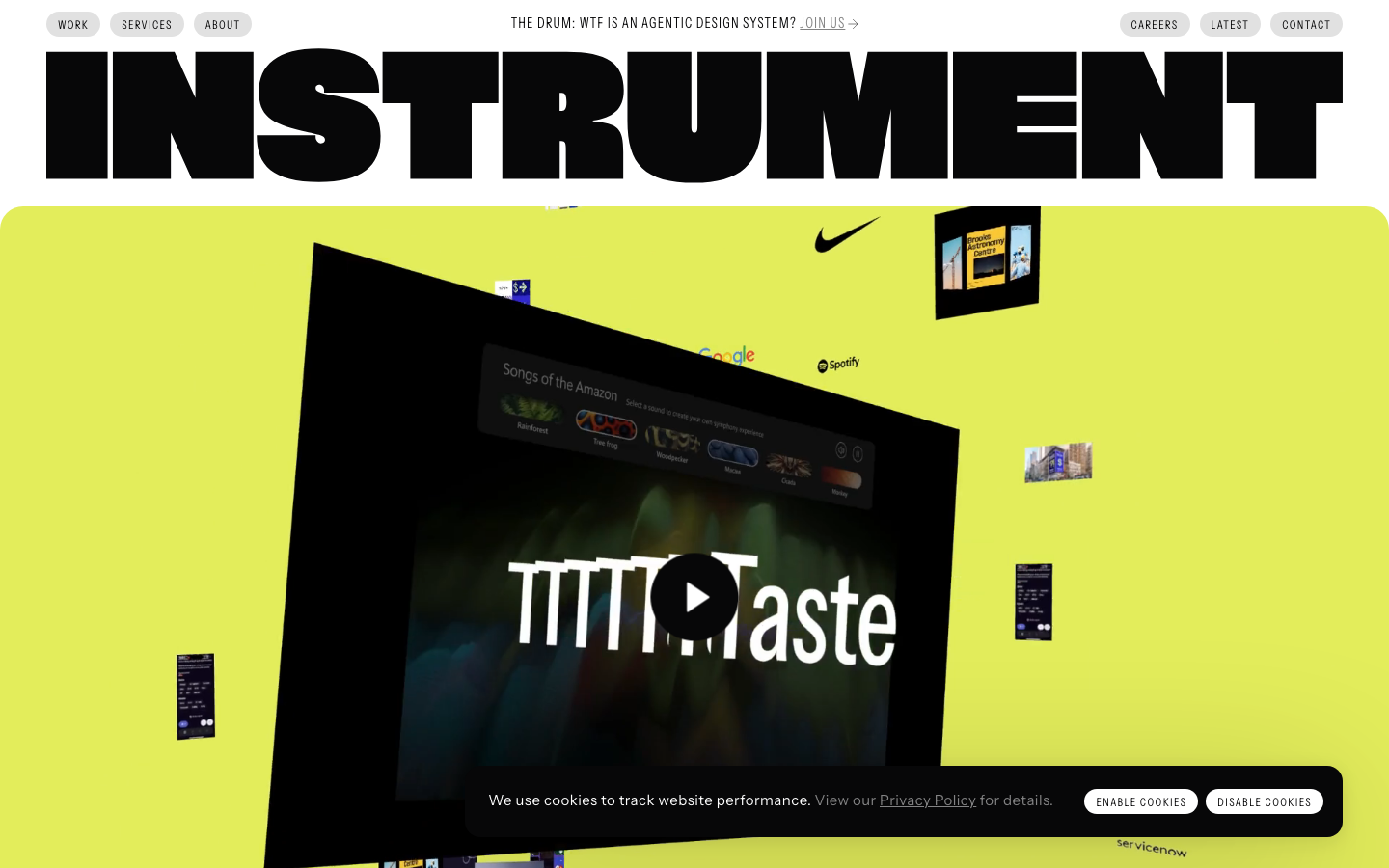 Screenshot of the Instrument homepage